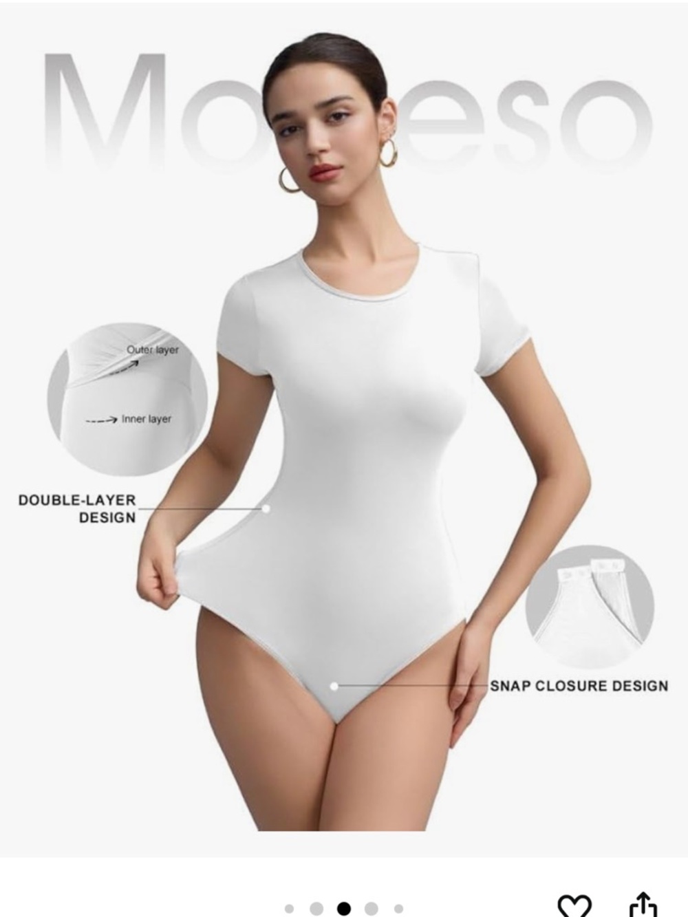 White Short Sleeve Double-Layer Bodysuit